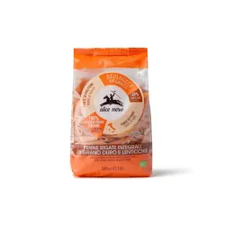 Πέννες σκληρού σίτου ολικής με κόκκινες φακές